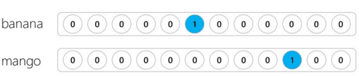 Image showing how a bag of words vector representation is represented in memory.